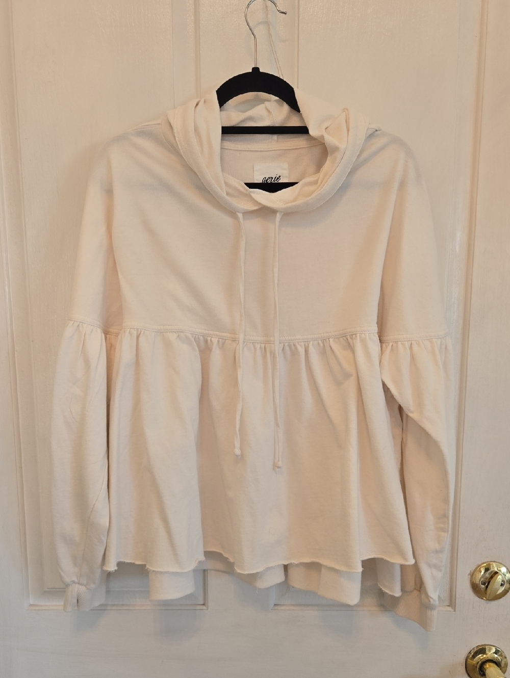 aerie Cream Peplum Hoodie with Drawstring Hood S